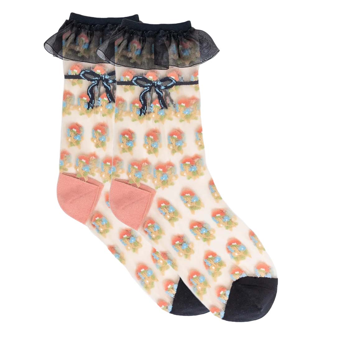 Repeat Floral Ruffle Sheer Crew Sock