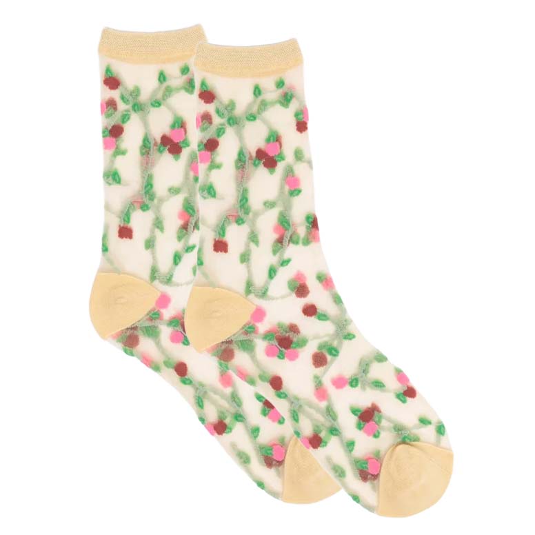 Sheer Rosettes Crew Sock