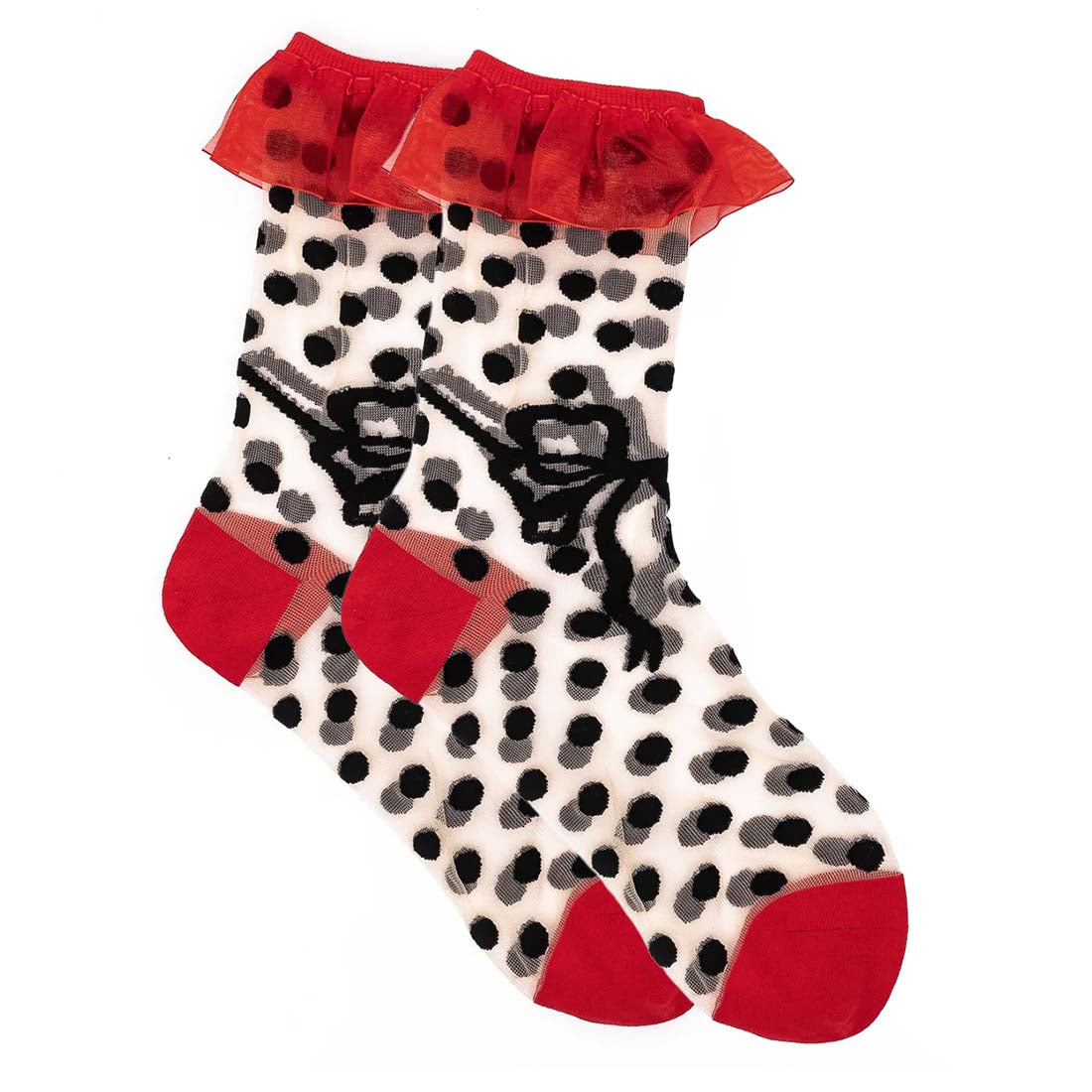 Polka Dot Bow Ruffle Sheer Crew Sock