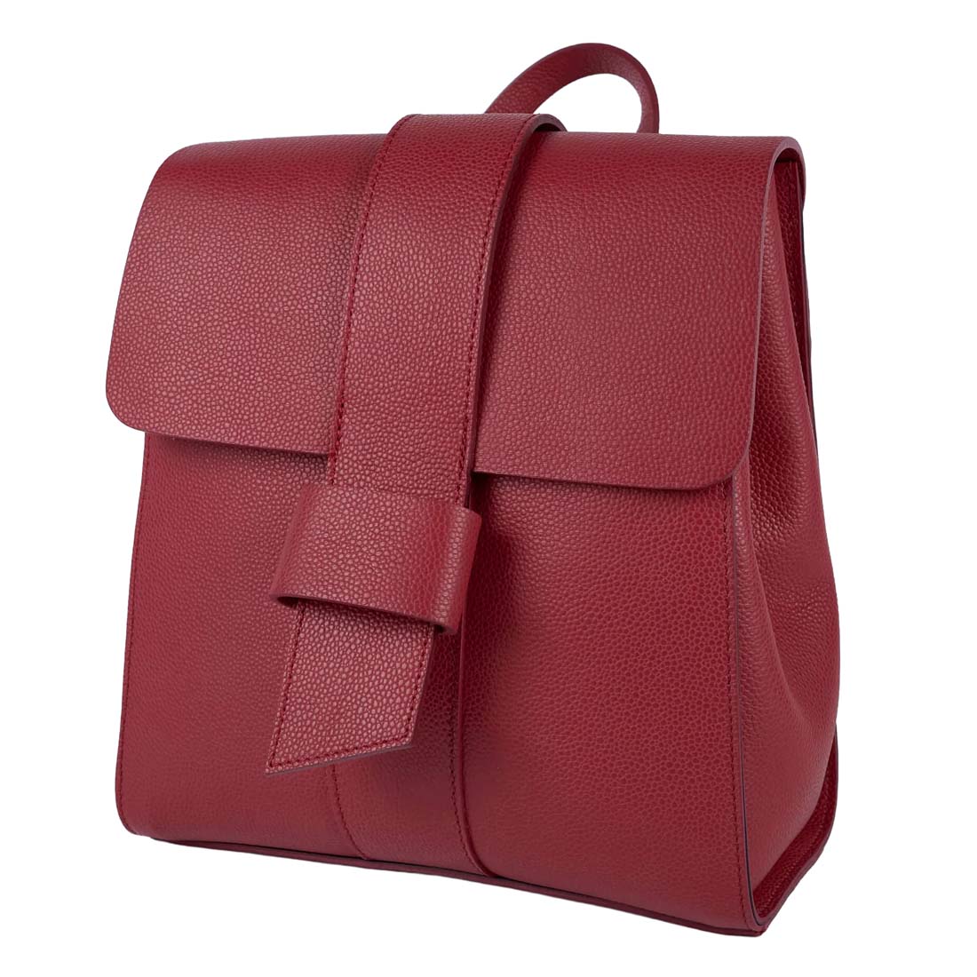 Red leather backpack on a white background