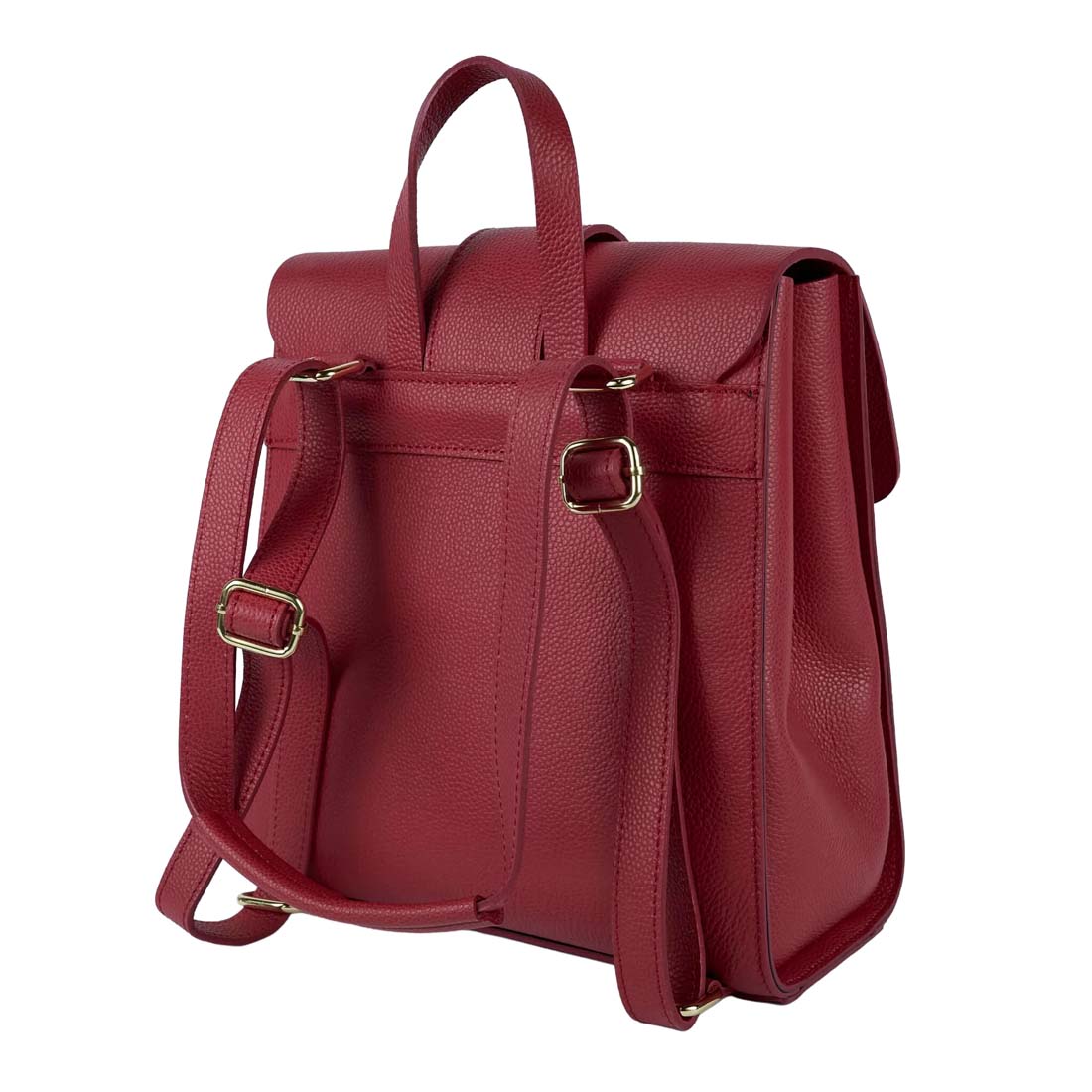 Red leather backpack on a white background