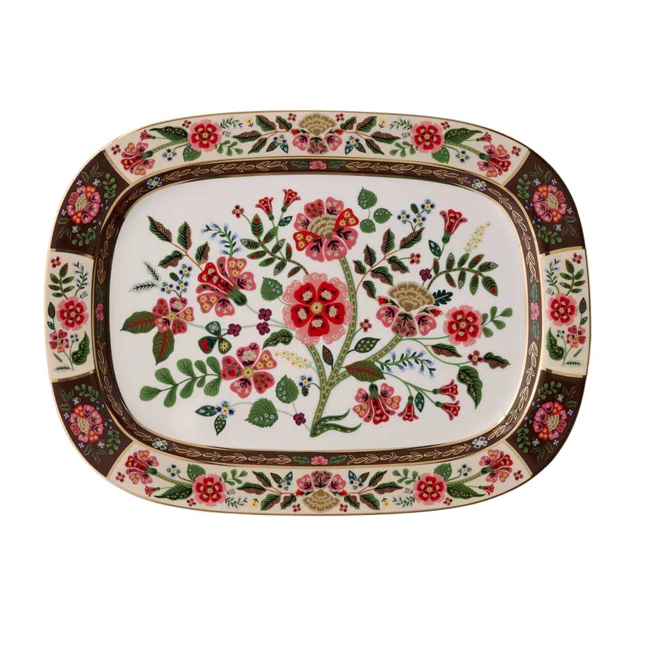 Decorative platter with floral patterns on a white background
