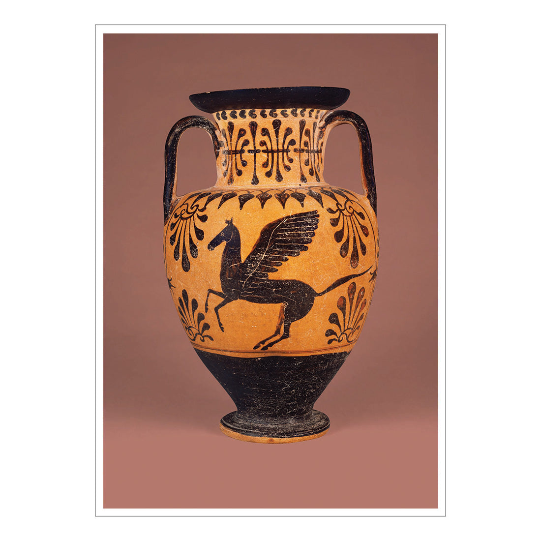 Ancient Greek vase with black figures on a brown background