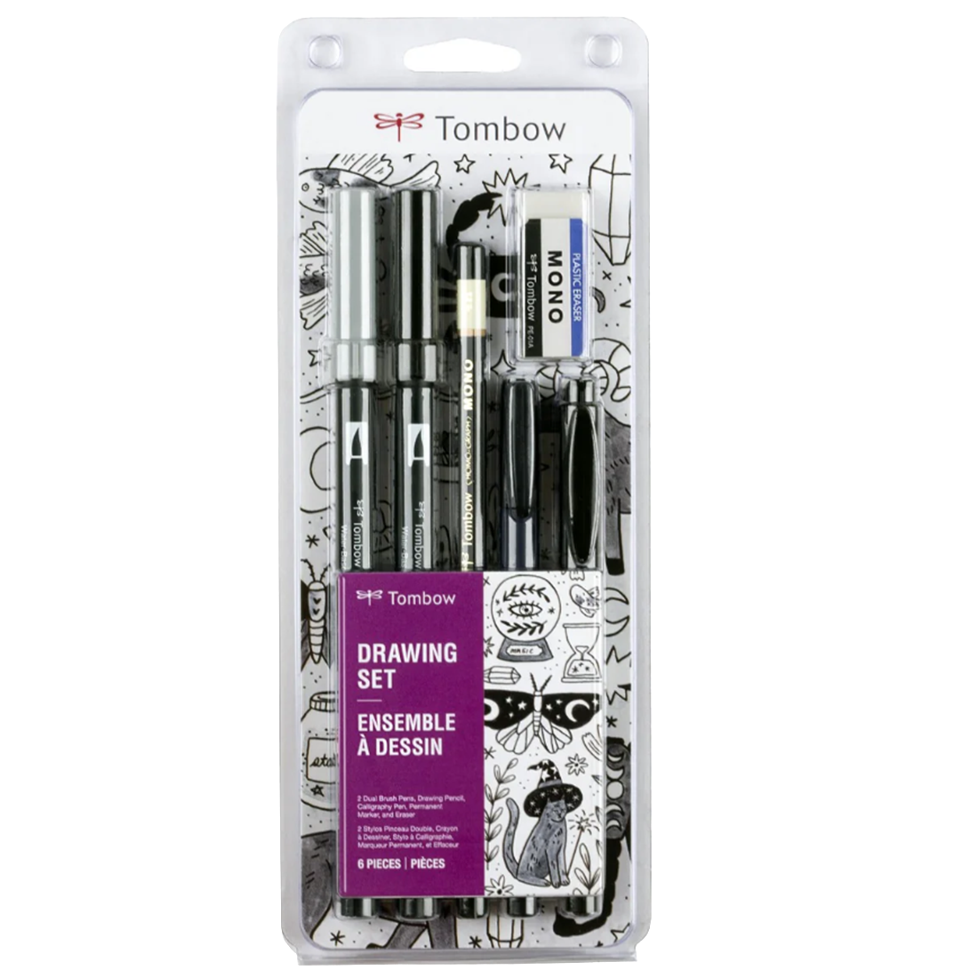 Tombow drawing set packaging with pens and tools on a white background