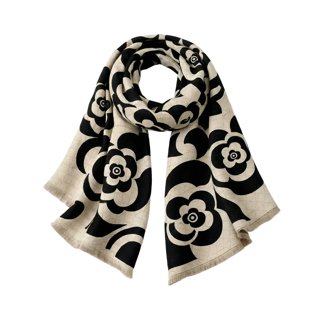 Black and white floral patterned scarf 