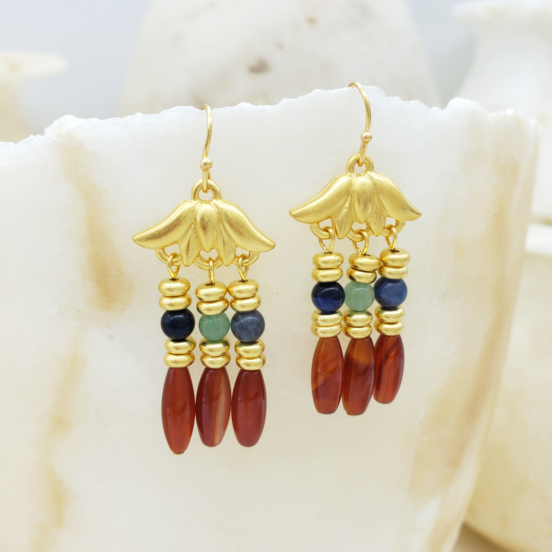 Triple Lotus Earrings