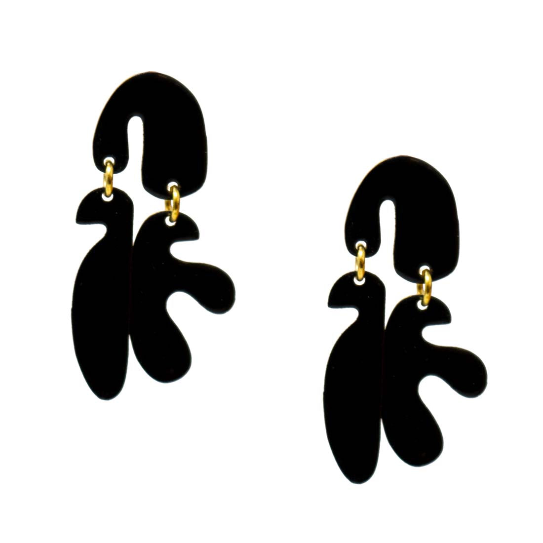 Black Mimosa Brass Enamel Earrings