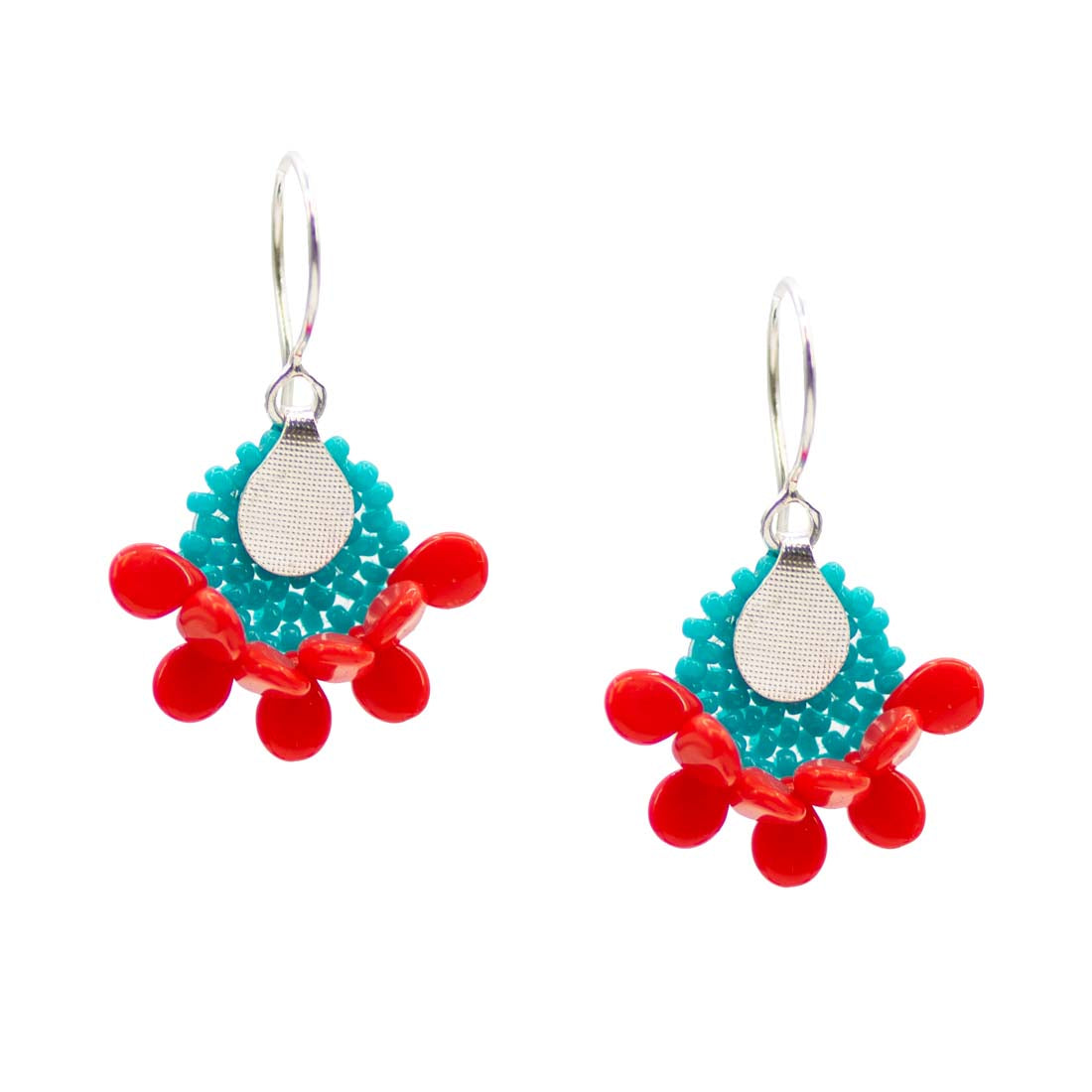 Ornela Mint &amp; Red Japanese Glass Bead Earrings