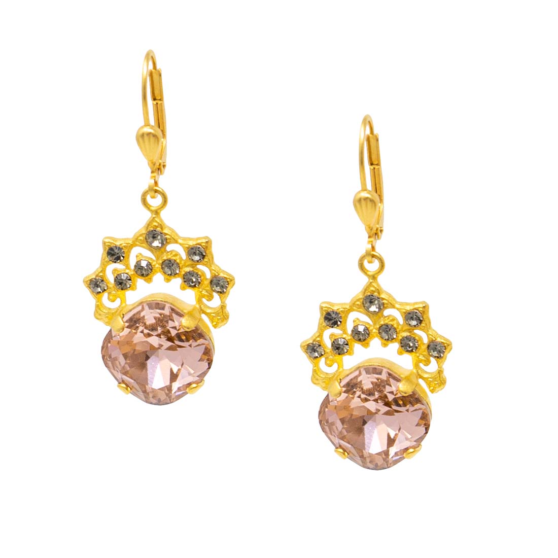 Blush Rose Crystal Crown Earrings