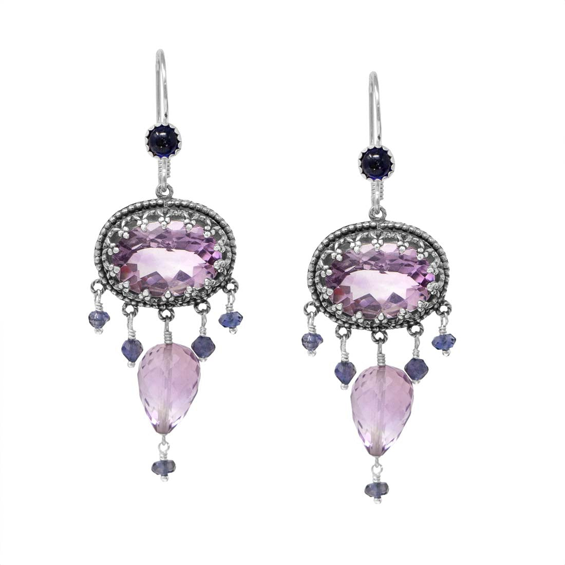 Pink Amethyst &amp; Iolite Silver Chandelier Earrings