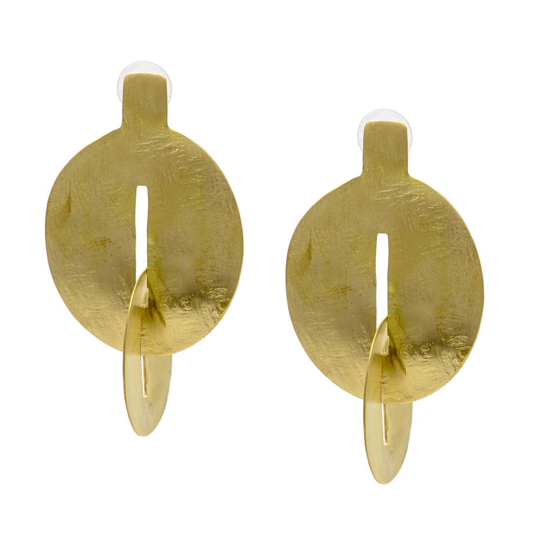 Pair of gold earrings on a white background