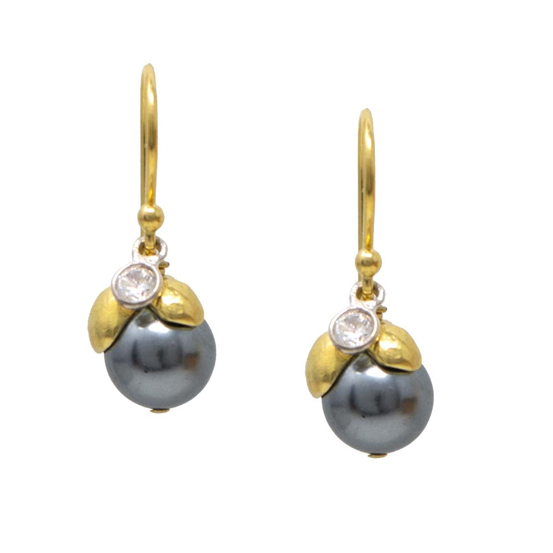 Grey Pearl and White Zircon Earrings