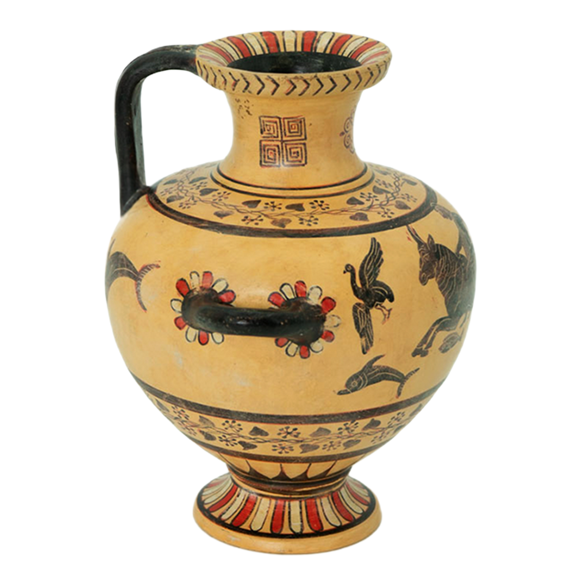 Decorative vase with animal designs on a white background