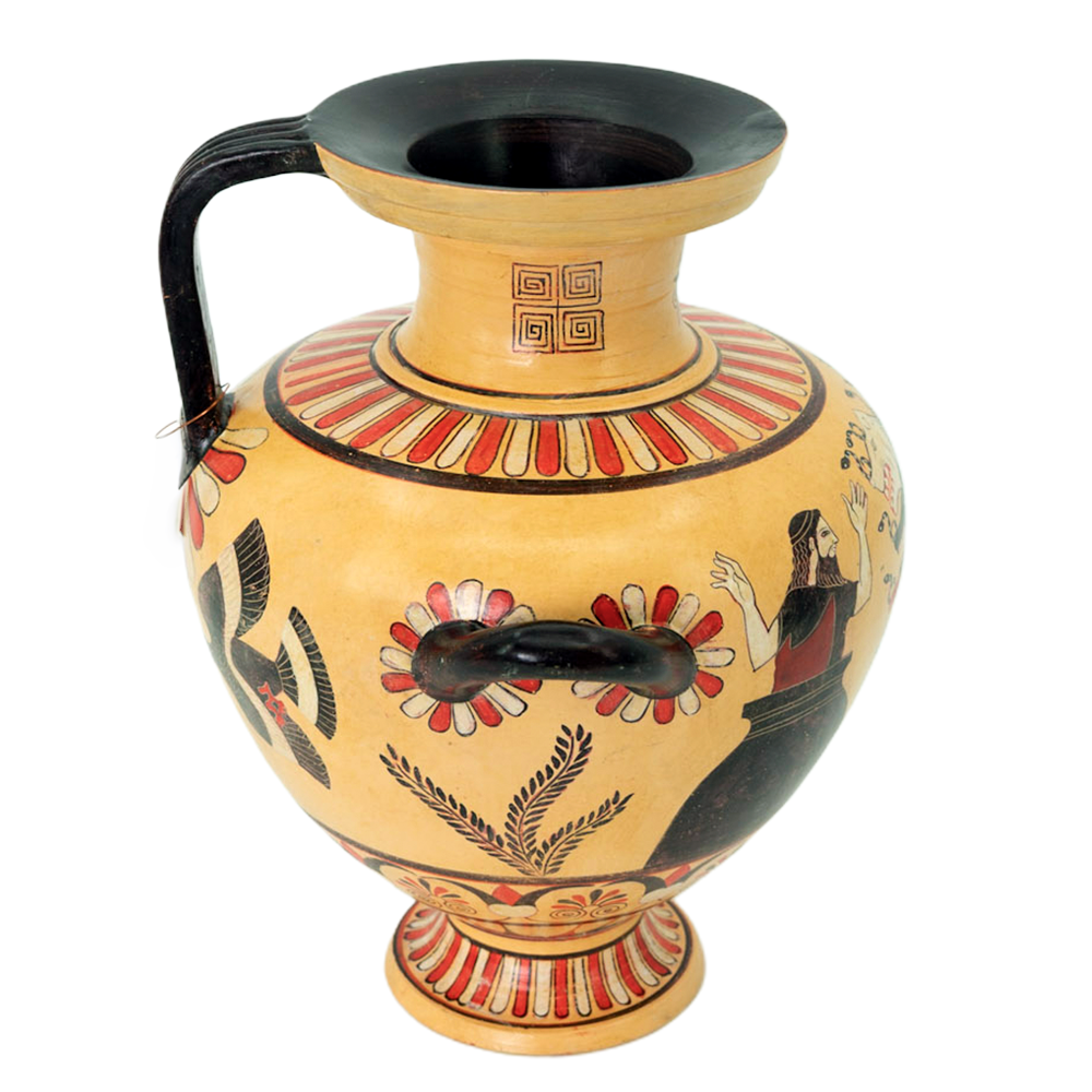 Decorative vase with artistic designs on a white background
