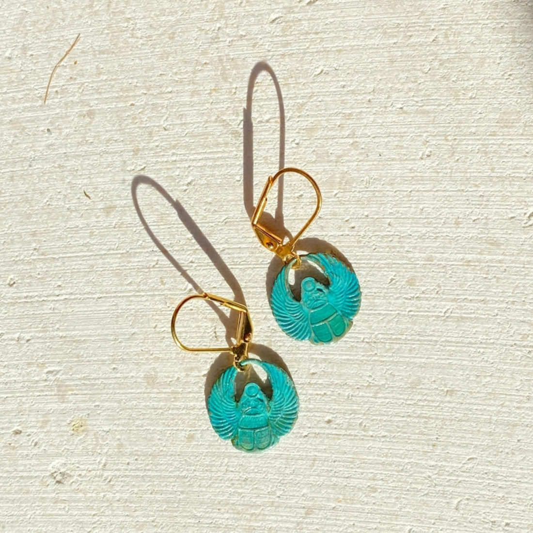 Wee Verdigris Scarab Earrings