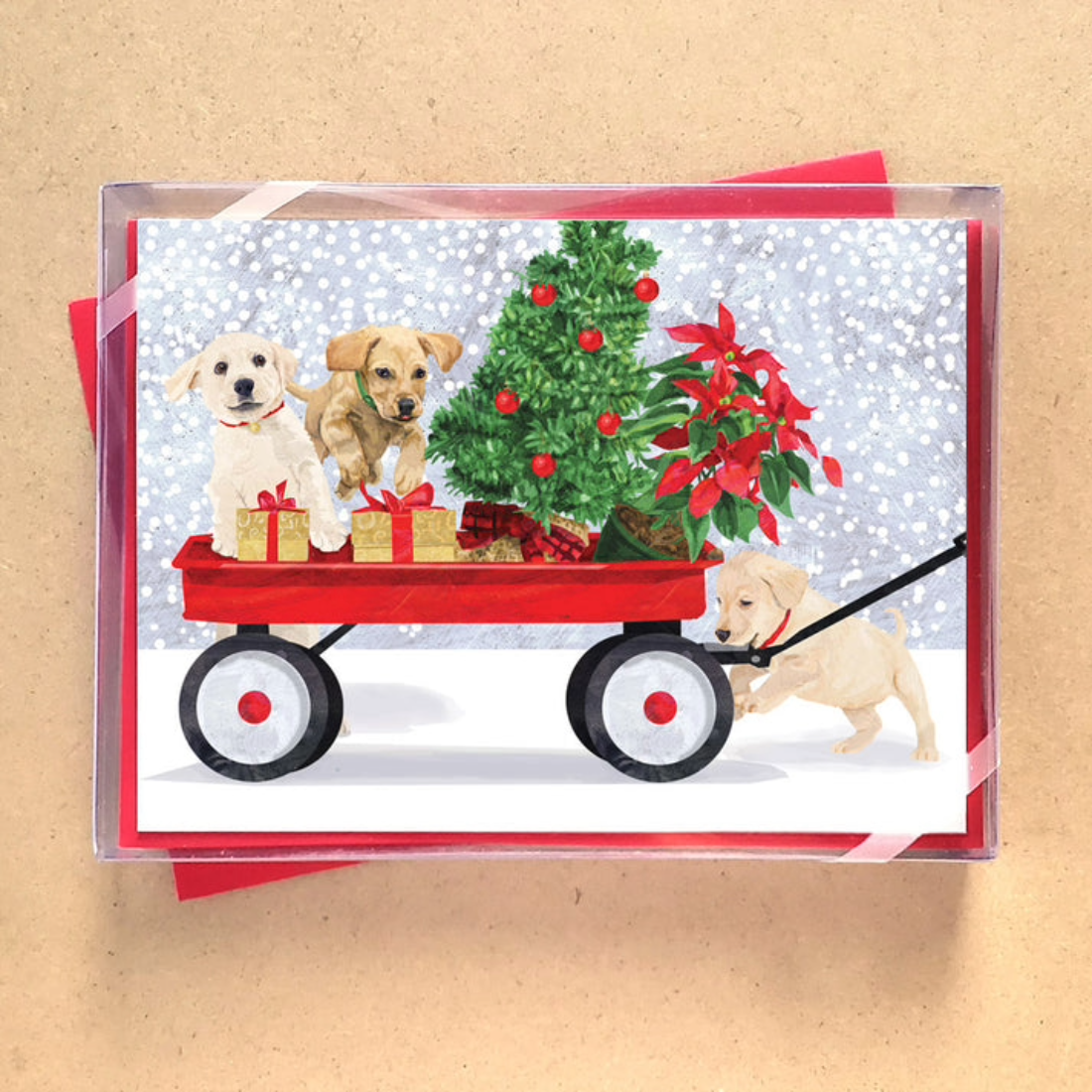 Winter Wagon Puppies Holiday Cards