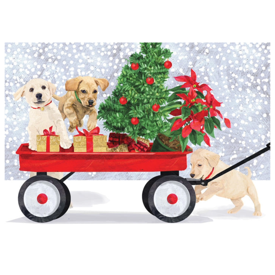 Winter Wagon Puppies Holiday Cards