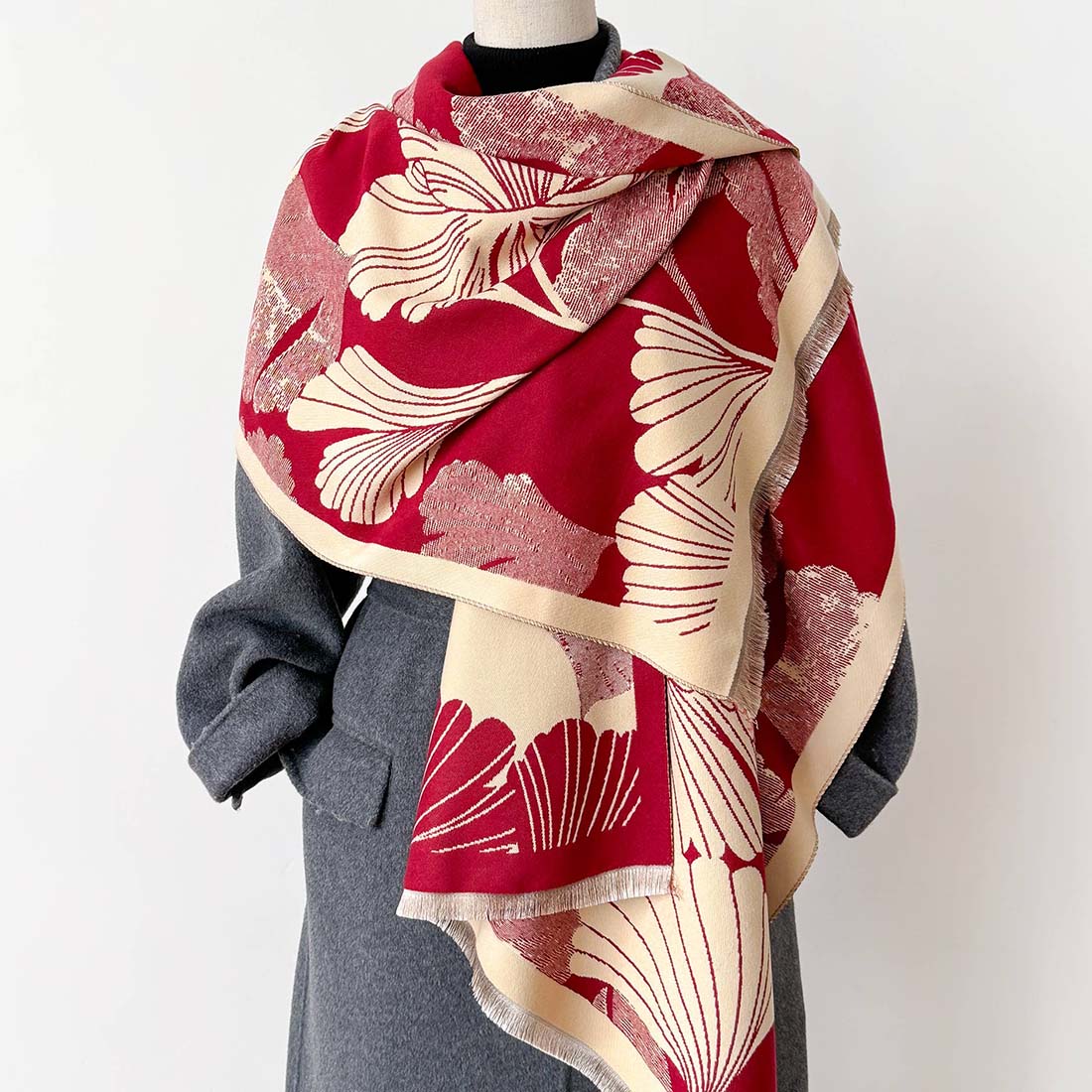 Red & Cream Peonies Reversible Wrap