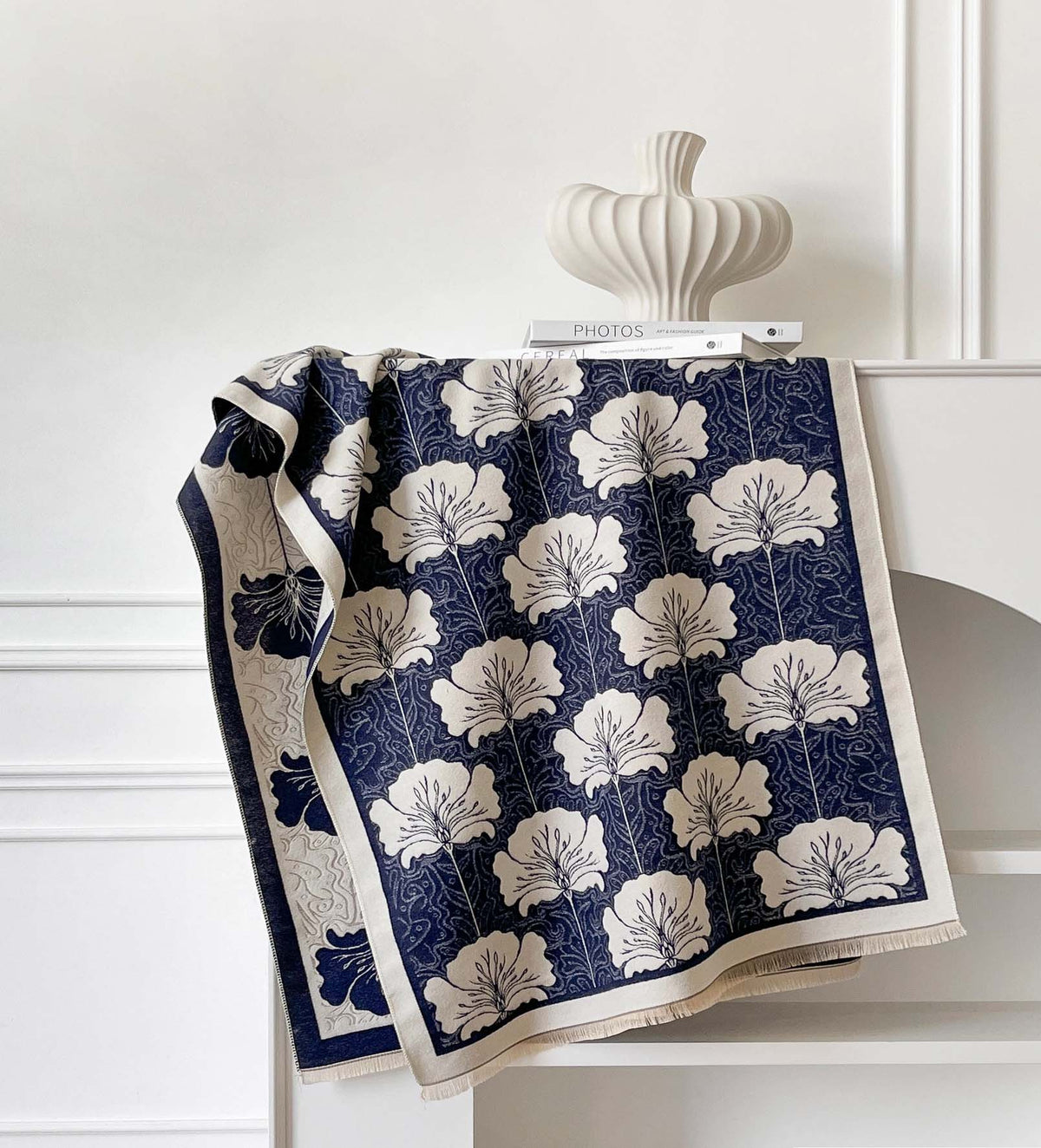 Navy & White Buttercups Reversible Wrap