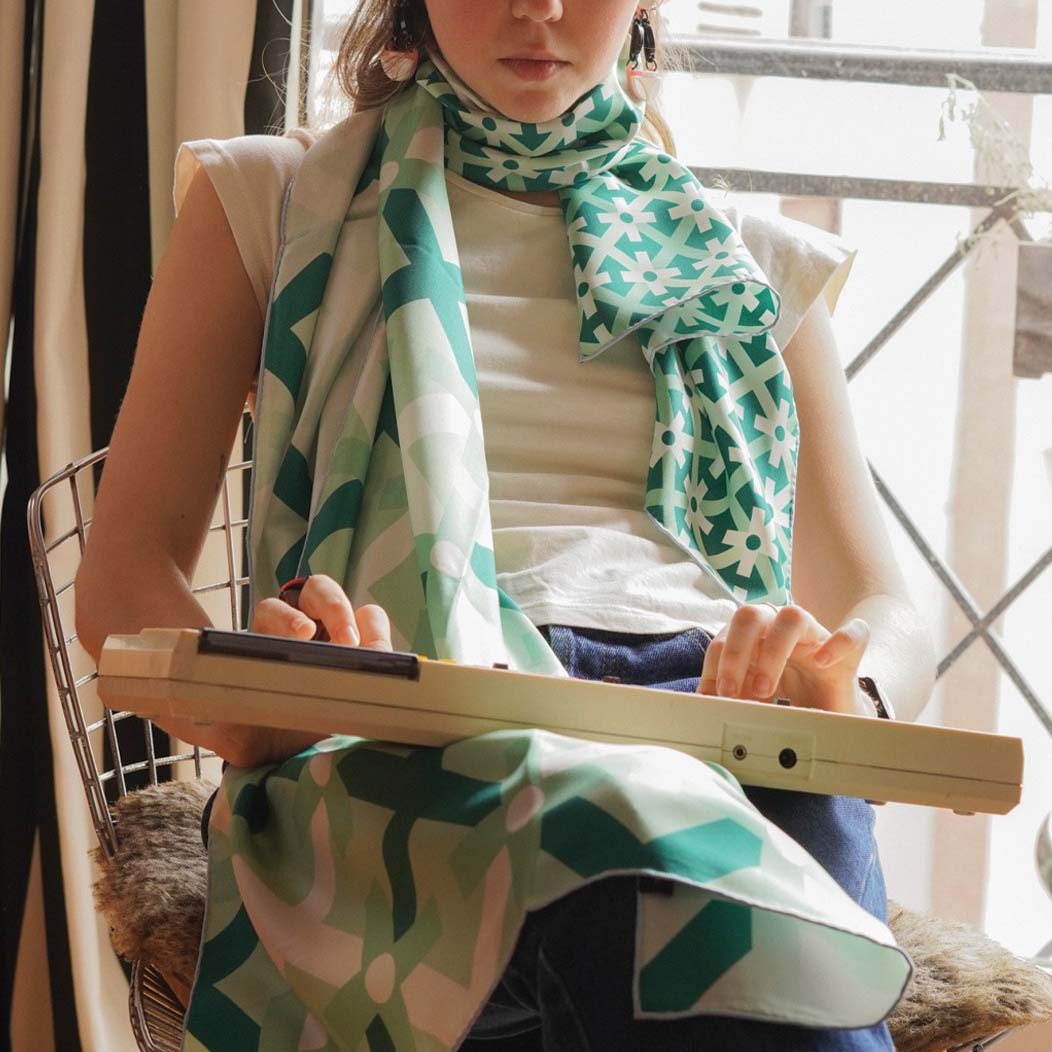 Allegria Souvenir Green Silk Foulard Scarf