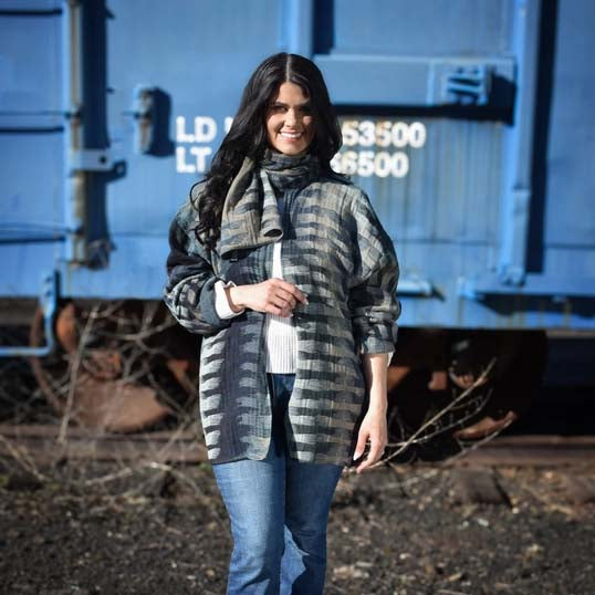 Zipper Head Sweater Jacket Wrap Coat with Scarf