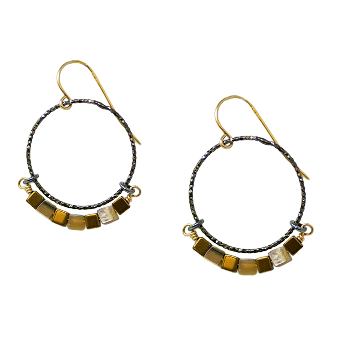 Beaded earrings  on circle structure with hoop