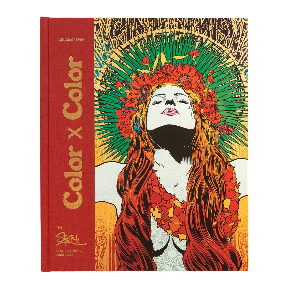 Cover of 'Color x Color: The Sperry Poster Archive' featuring a colorful illustration of a person with a headdress and floral elements.