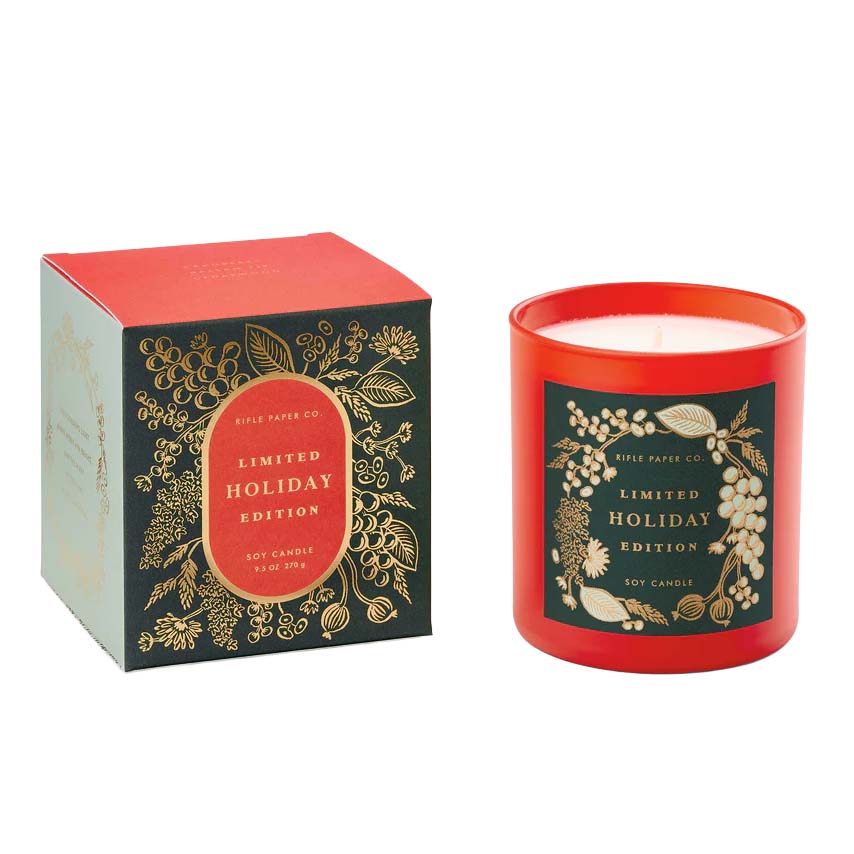 Limited Holiday Edition candle with decorative packaging on a white background