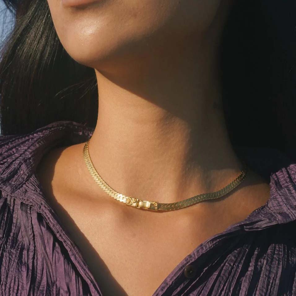 Flat Herringbone Brass Necklace