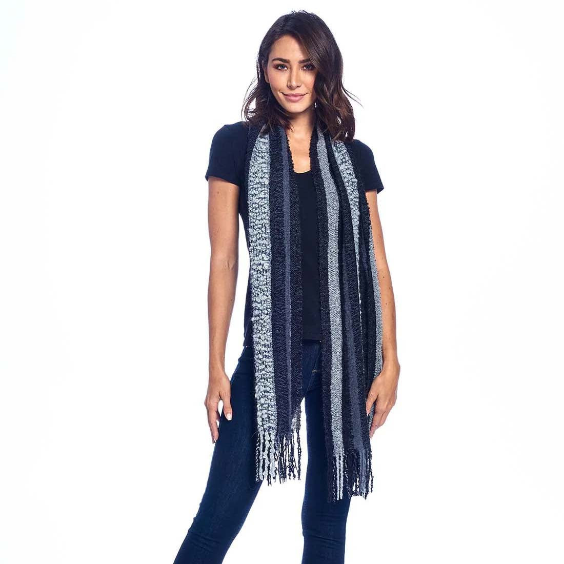 Charcoal Boucle Fringe Alpaca Scarf