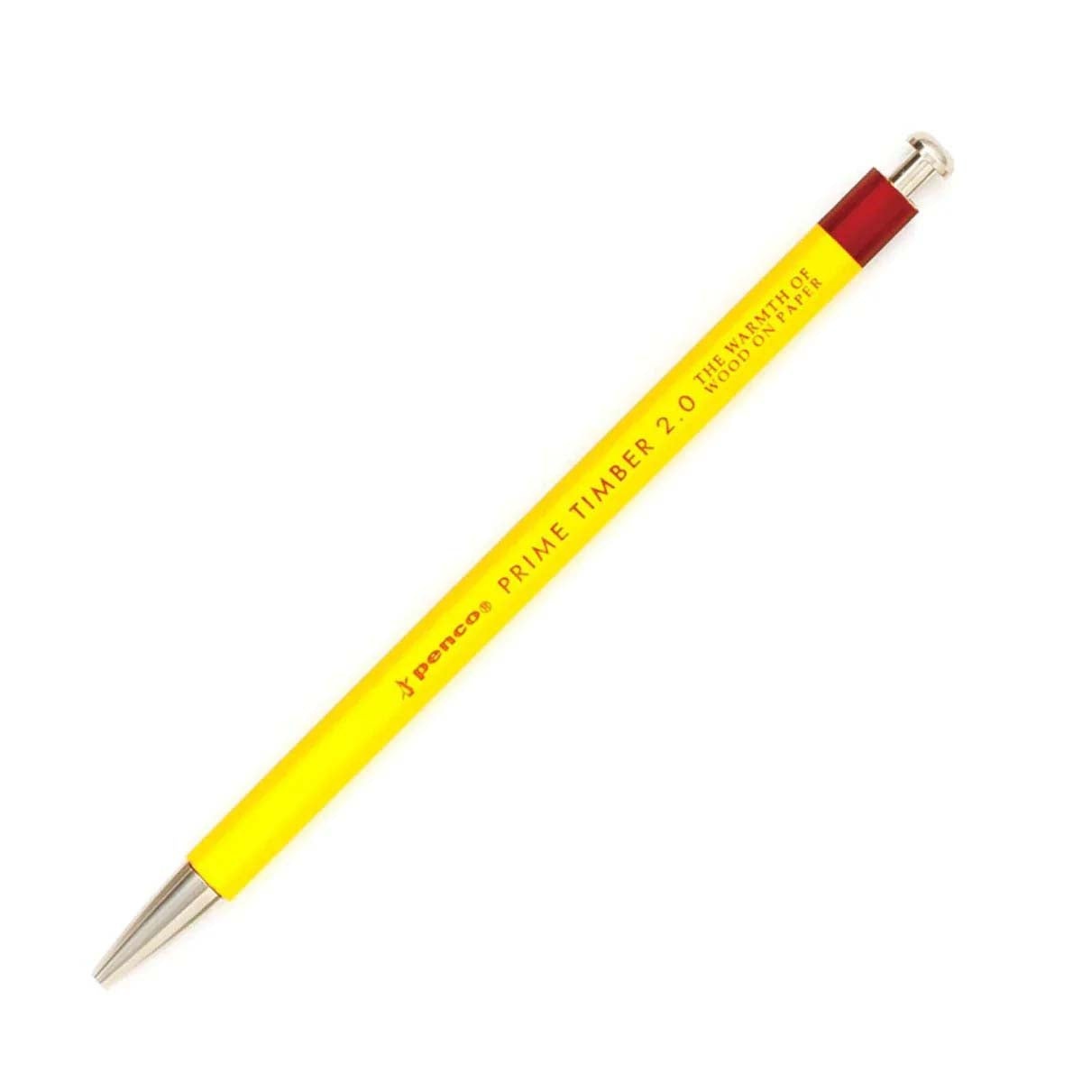 Yellow pencil with red eraser and silver accents on a white background