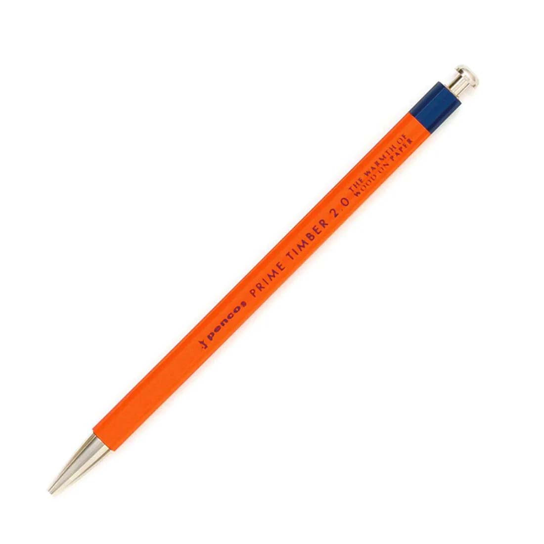 Orange pen with silver accents on a white background