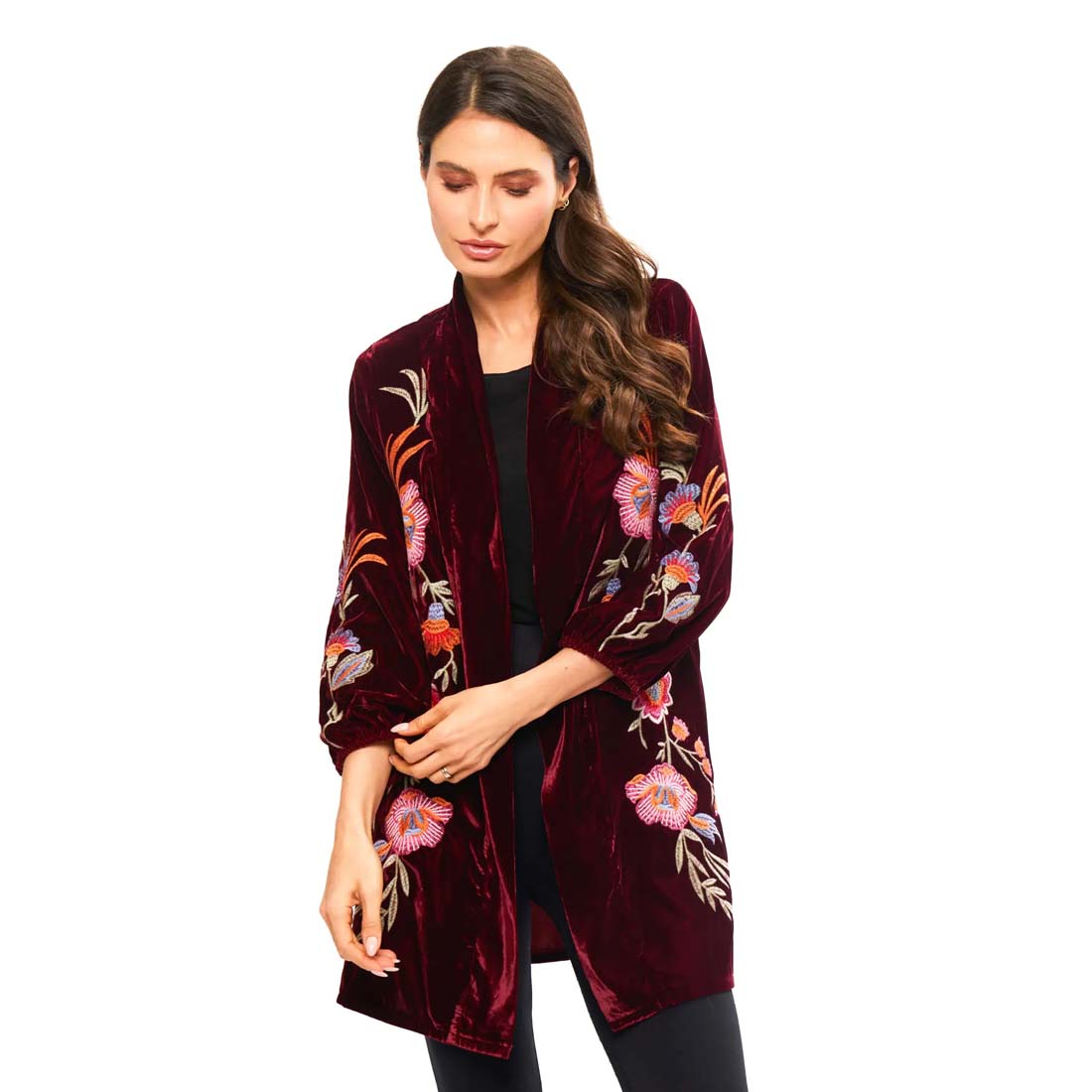 Wine Velvet Embroidered Jacket