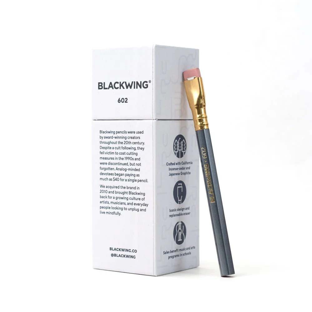 Blackwing 602 pencil with packaging on a white background