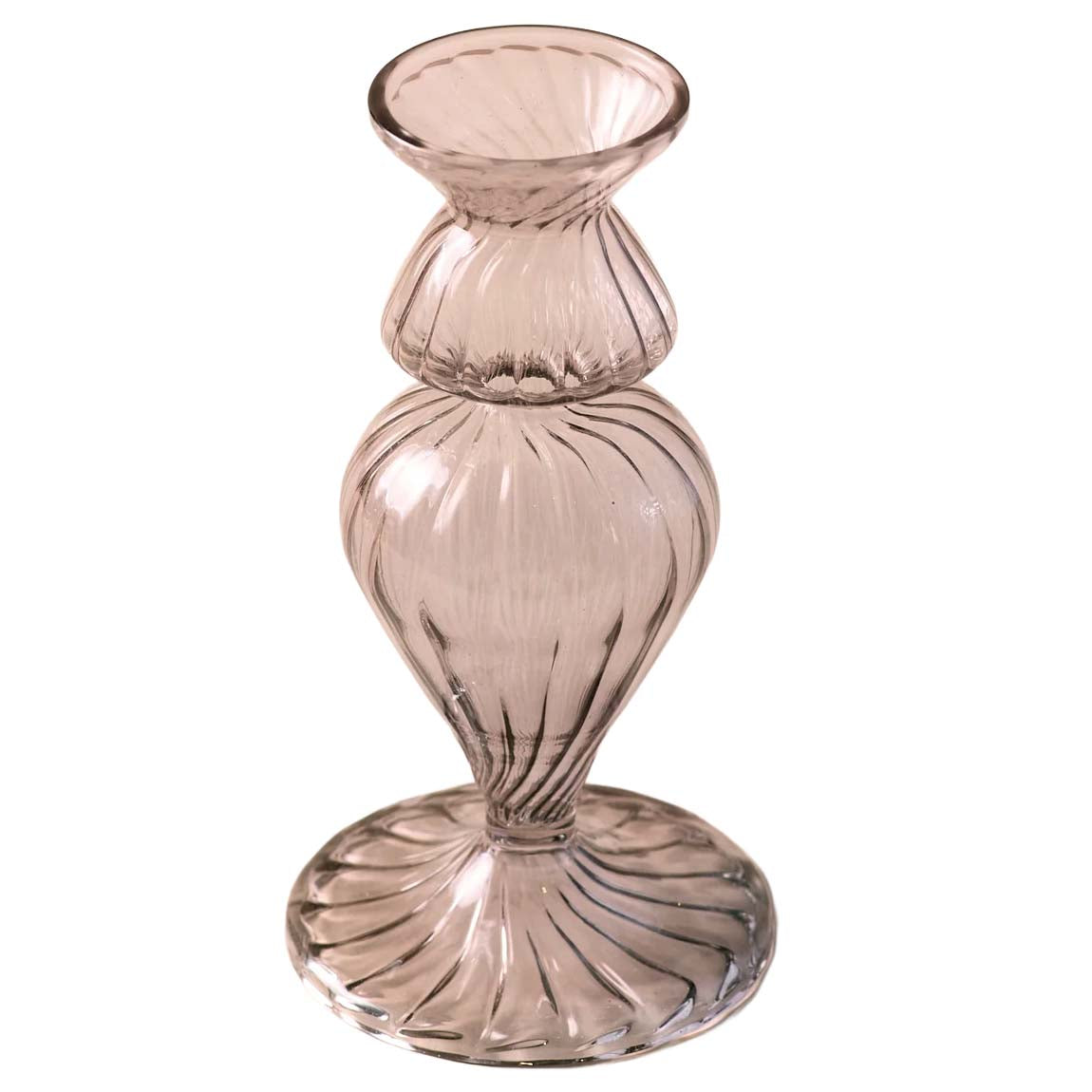 Pink glass candle holder on a white background