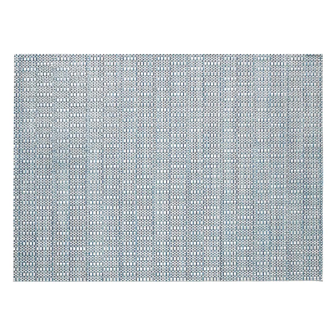 A blue and white geometric patterned table mat.