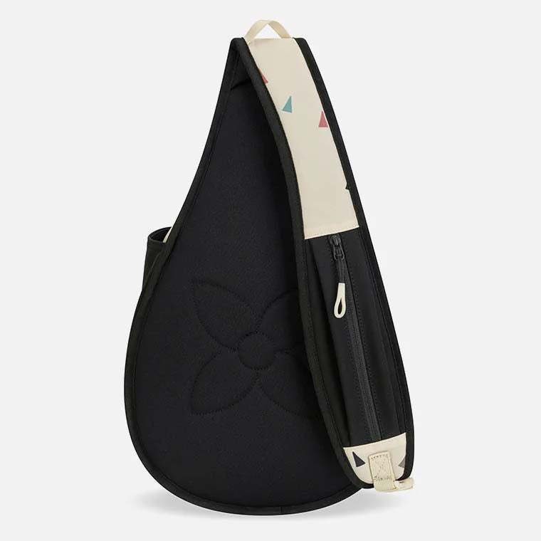 Sling bag with geometric pattern on a white background