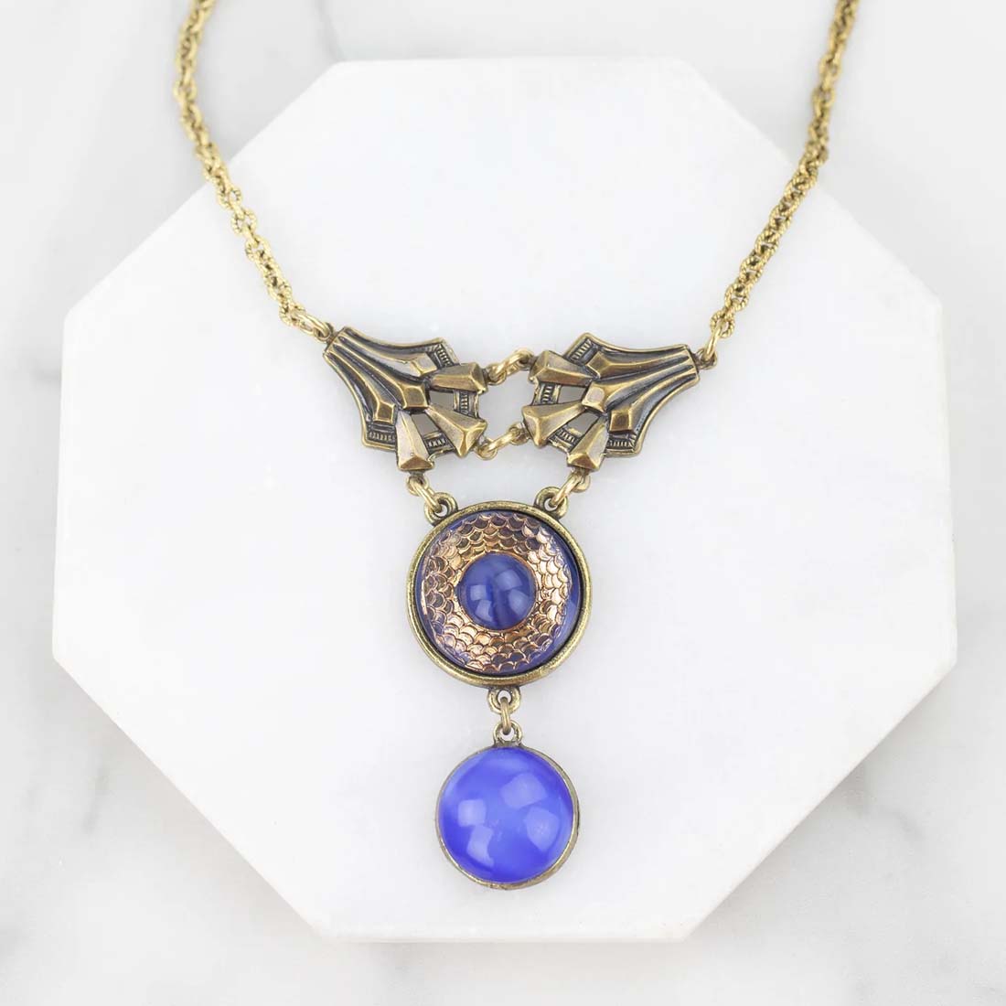 Valentina Vintage Blue Button Necklace