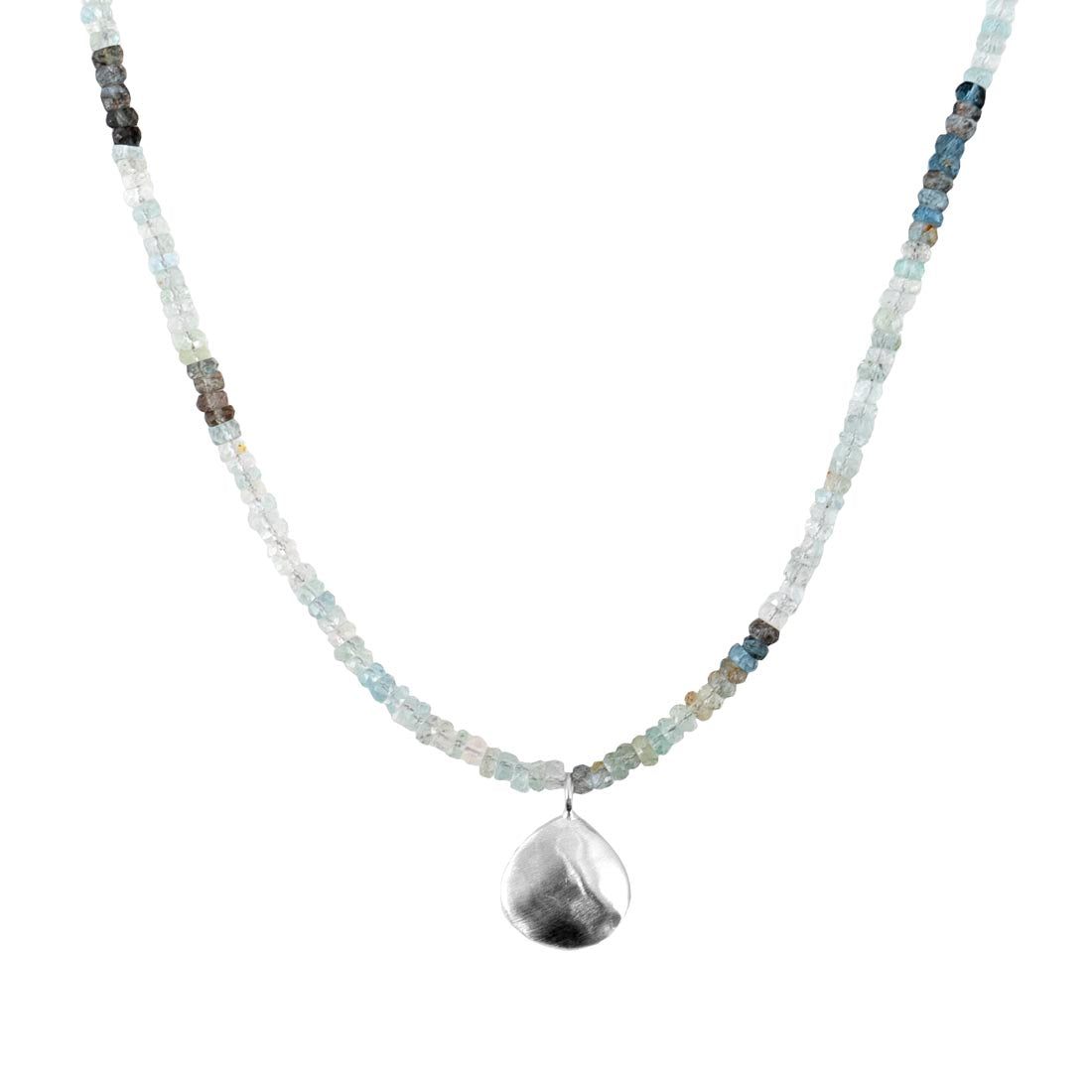 Faceted Silver Drop and  Aquamarine Bead Necklace