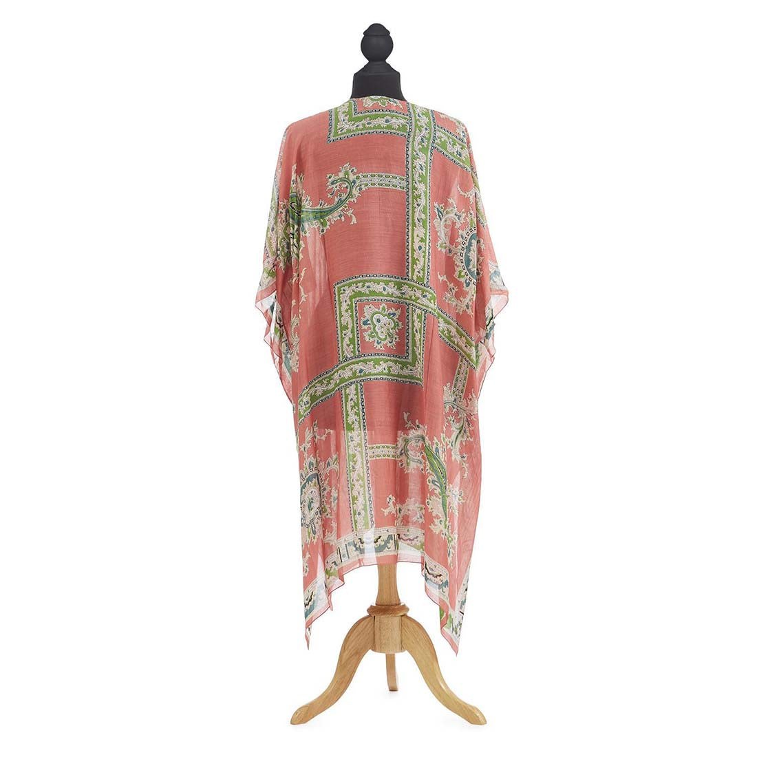 Coral Handkerchief Print Long Kimono