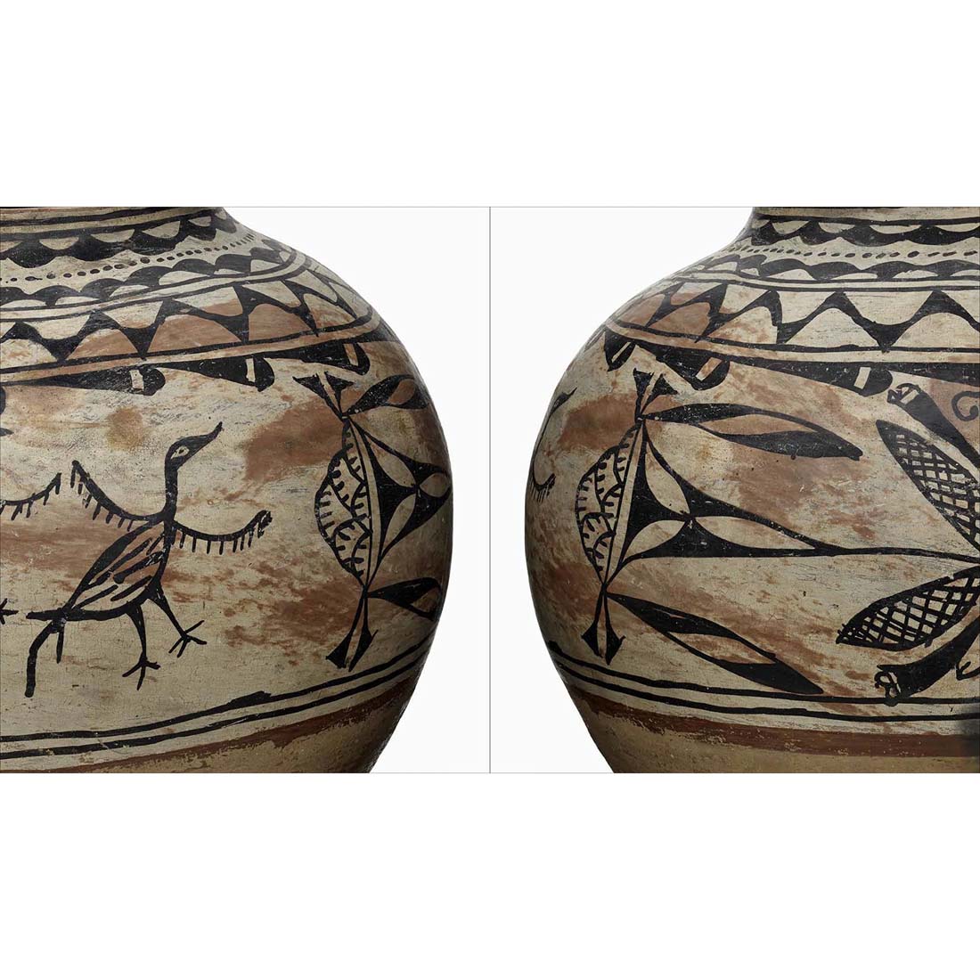 Cover of the book 'Grounded in Clay: The Spirit of Pueblo Pottery' featuring a close-up image of a traditional Pueblo pottery vessel with geometric patterns and animal motifs.