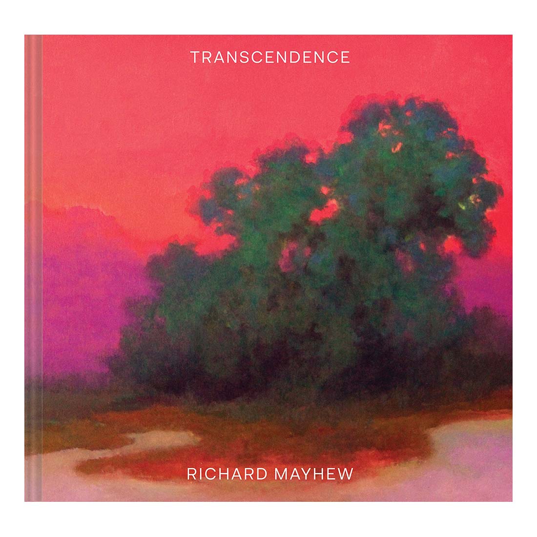 Cover of the book 'Transcendence' by Richard Mayhew featuring a painting with a tree and a sunset.