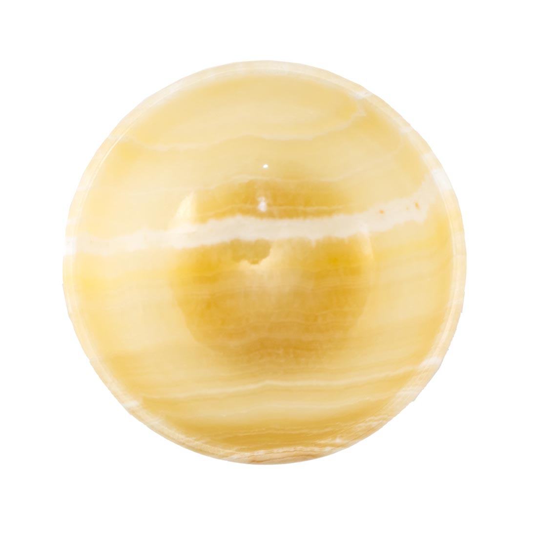 A beige alabaster bowl with a smooth, curved shape placed against a white background.