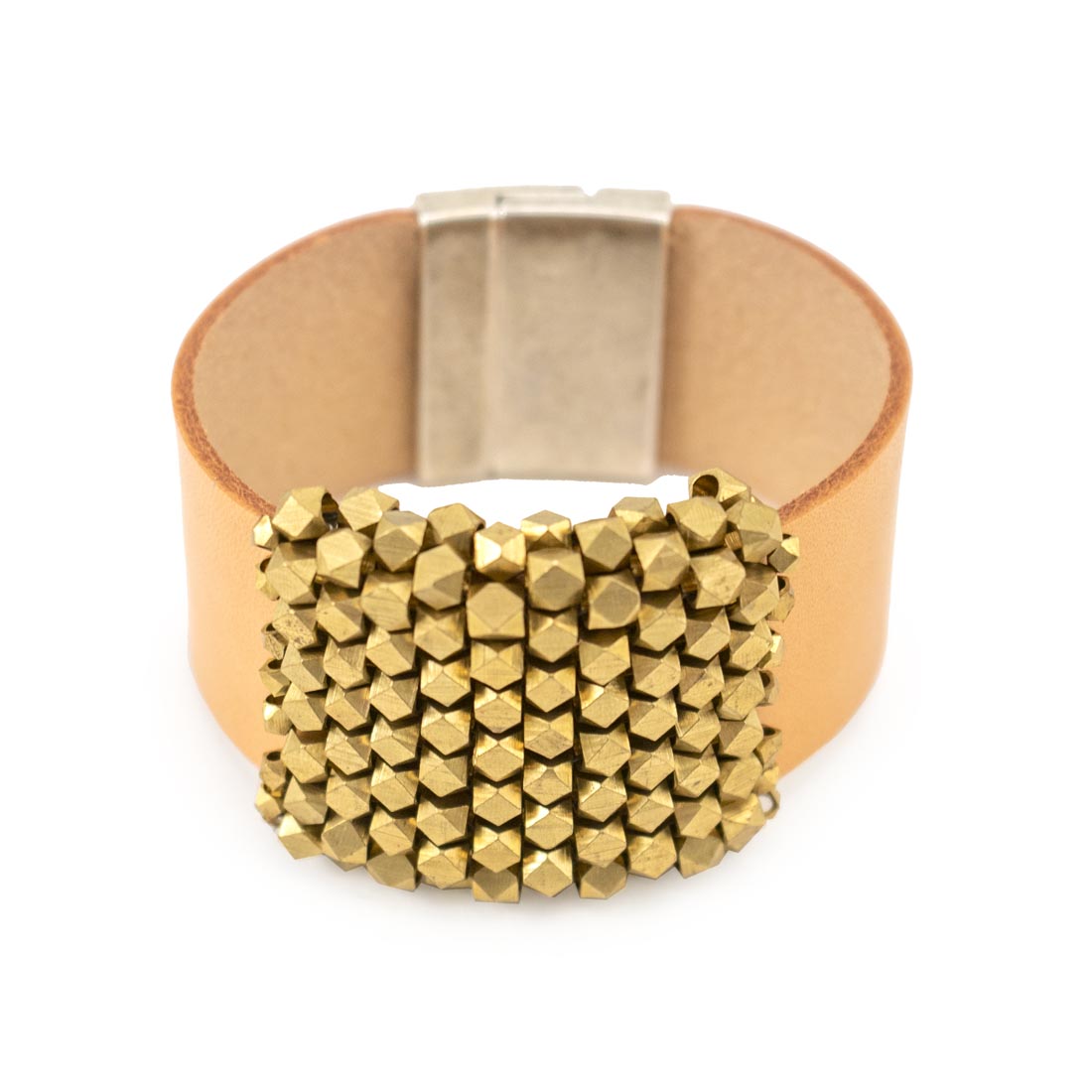 Brass Nugget Leather Beaded Bracelet
